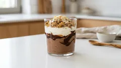 Σοκολατένιο γιαούρτι σε ποτήρι με ταχίνι και γκρανόλα – έτοιμο σε λίγα λεπτά